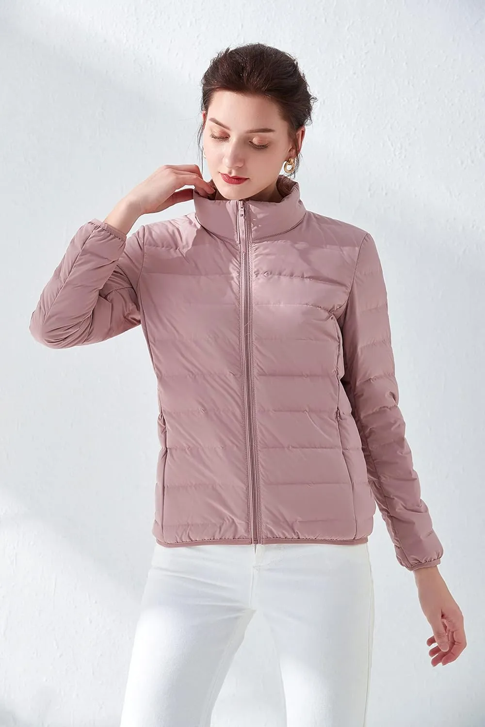 Amxiway Women's Ultra Light Weight Packable Coat Outdoor Puffer Short Down Jacket