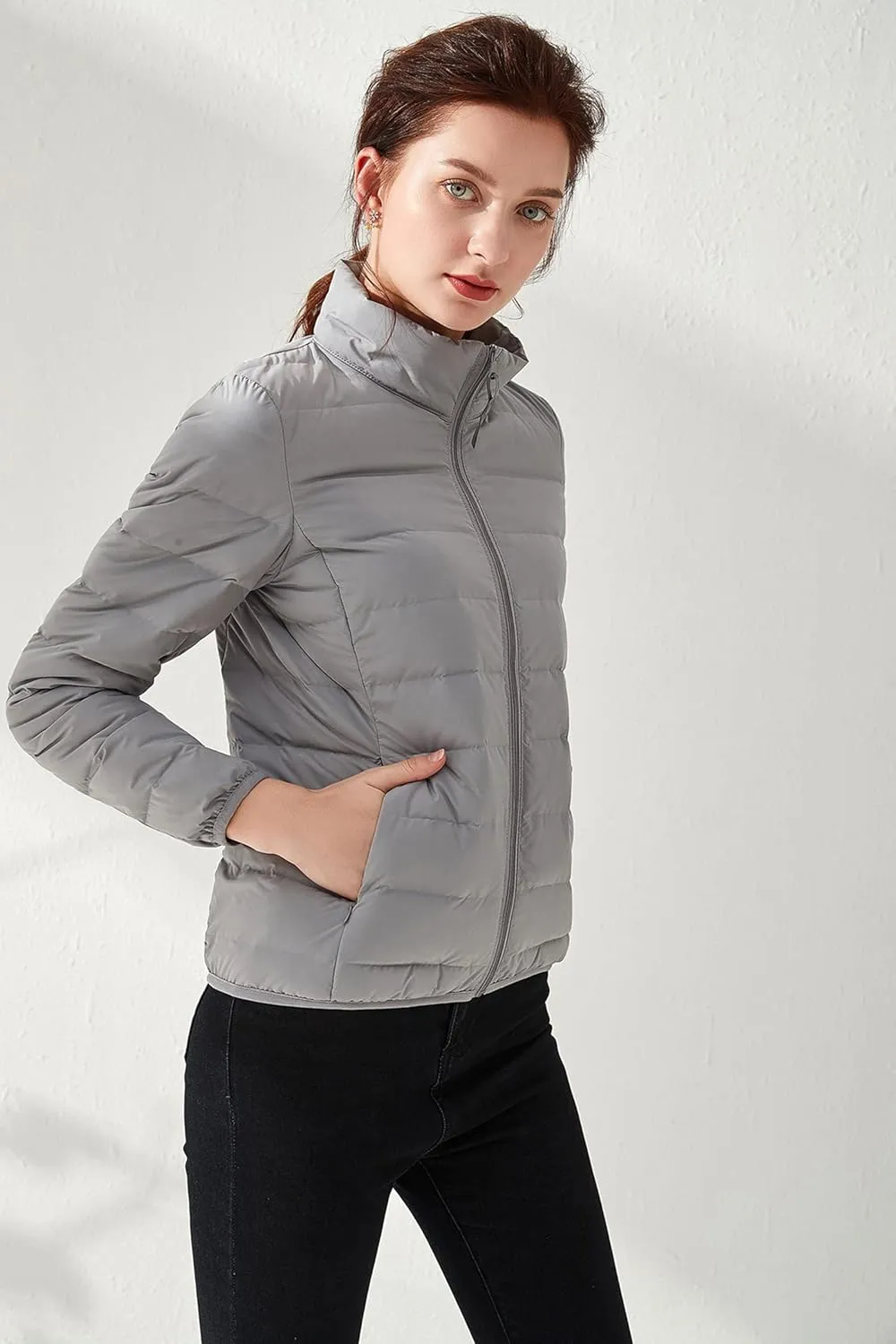 Amxiway Women's Ultra Light Weight Packable Coat Outdoor Puffer Short Down Jacket