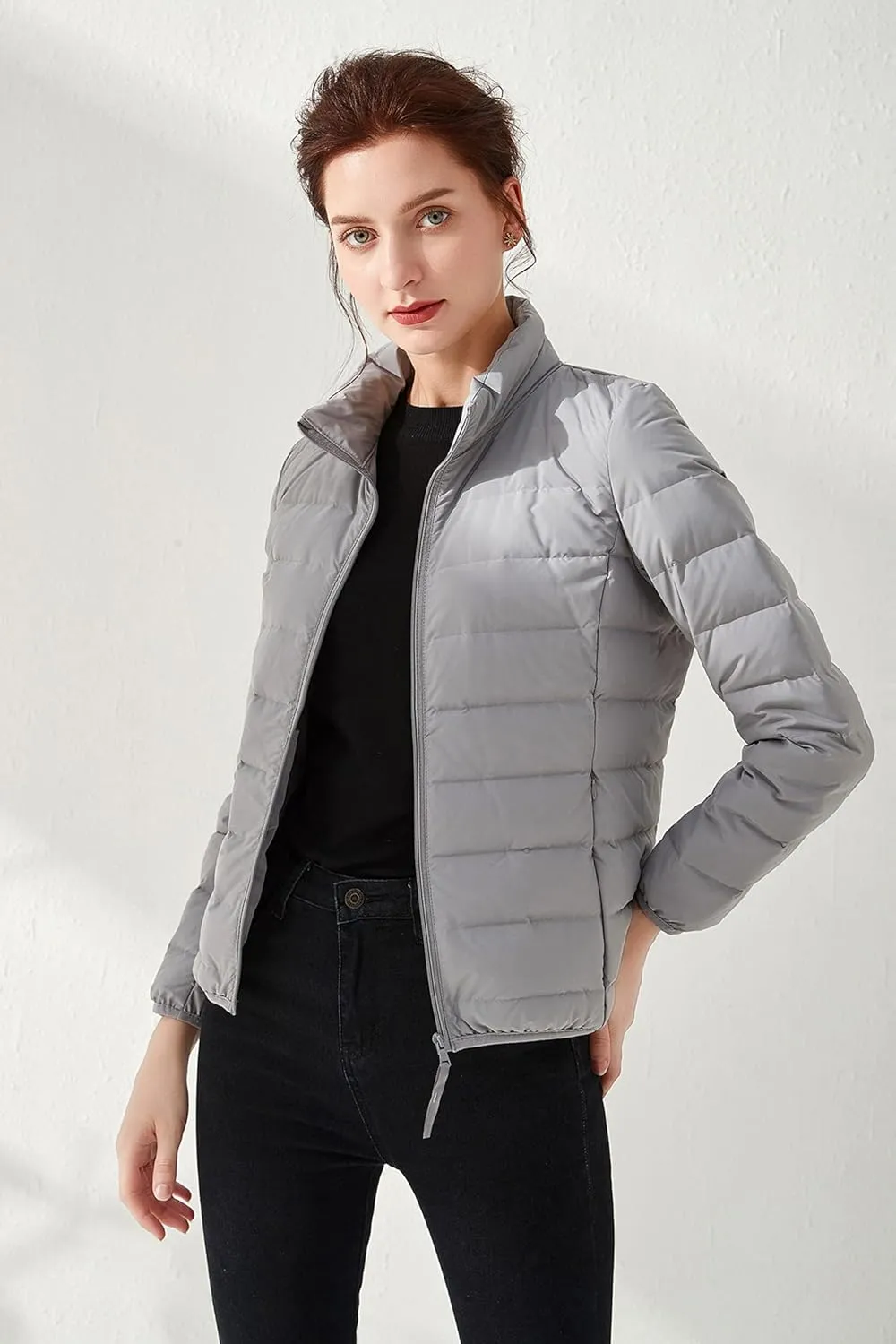 Amxiway Women's Ultra Light Weight Packable Coat Outdoor Puffer Short Down Jacket