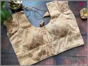 Broacade readymade blouse in Light Peach with Beaded Neck - Size 38