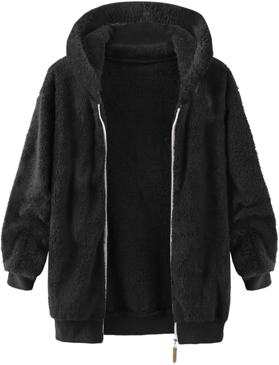Cambkatl Men's Fuzzy Sherpa Hoodie Jacket Full Zip Up Fleece Long Sleeve Loose Soft Hooded Sweatshirt Athletic Sports Coat