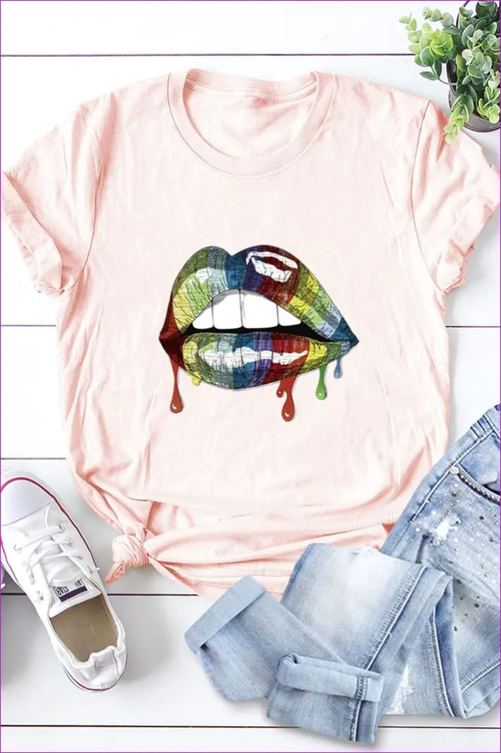 Casual Mouth Print Plus Size Tee F1924