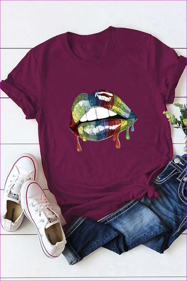 Casual Mouth Print Plus Size Tee F1924