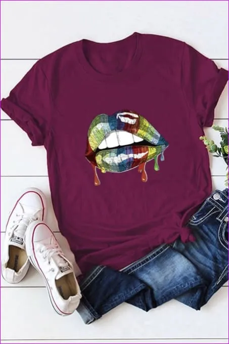Casual Mouth Print Plus Size Tee F1924
