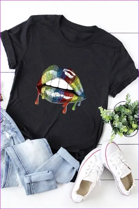 Casual Mouth Print Plus Size Tee F1924