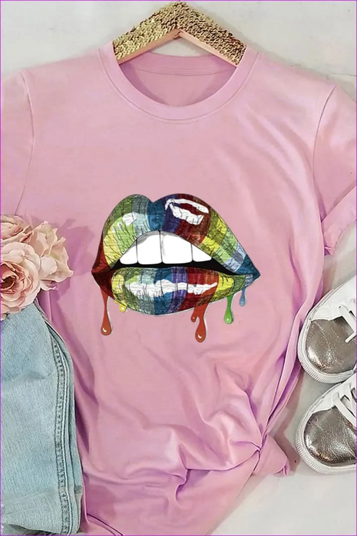 Casual Mouth Print Plus Size Tee F1924