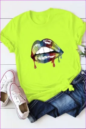 Casual Mouth Print Plus Size Tee F1924
