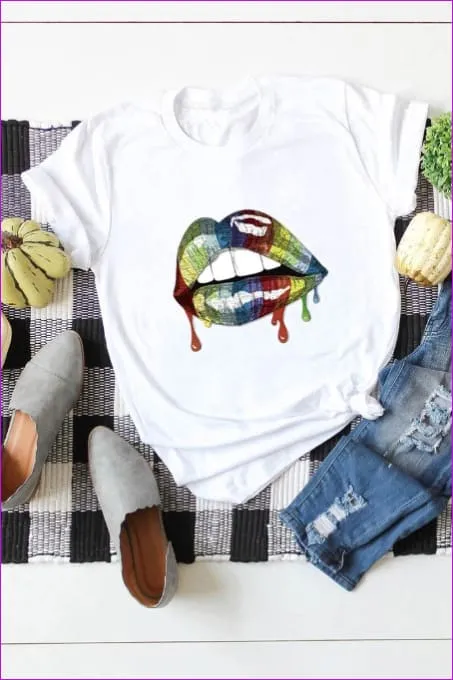 Casual Mouth Print Plus Size Tee F1924