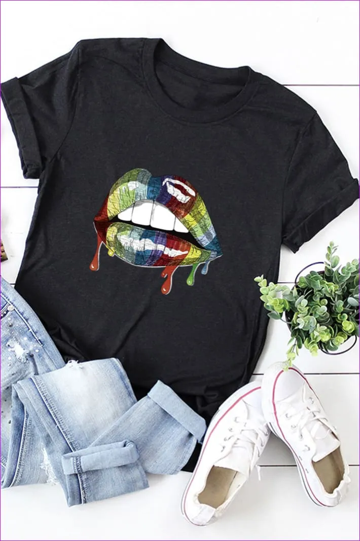 Casual Mouth Print Plus Size Tee F1924