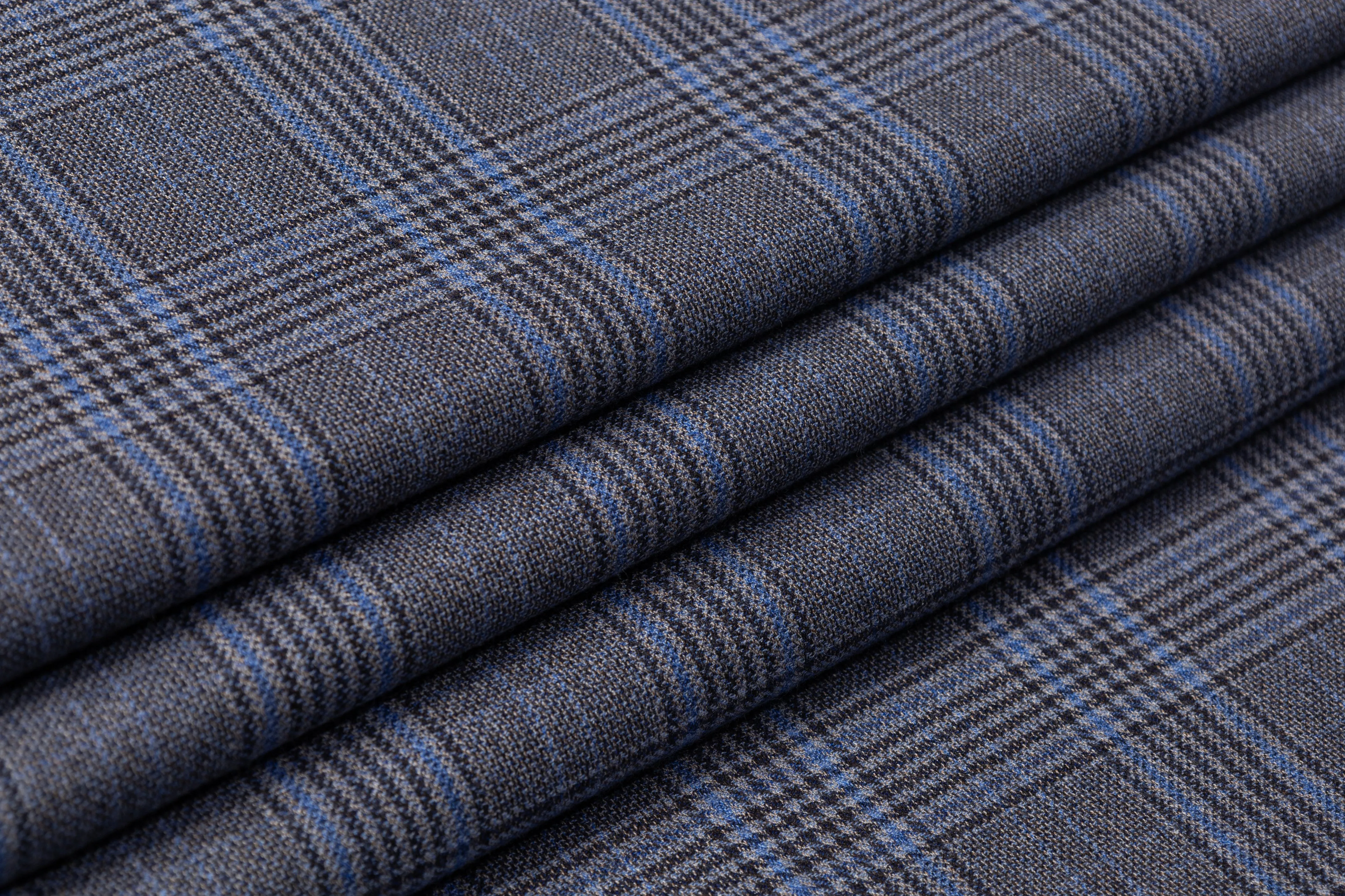 Checked Italian Wool Suiting - Blue / Gray