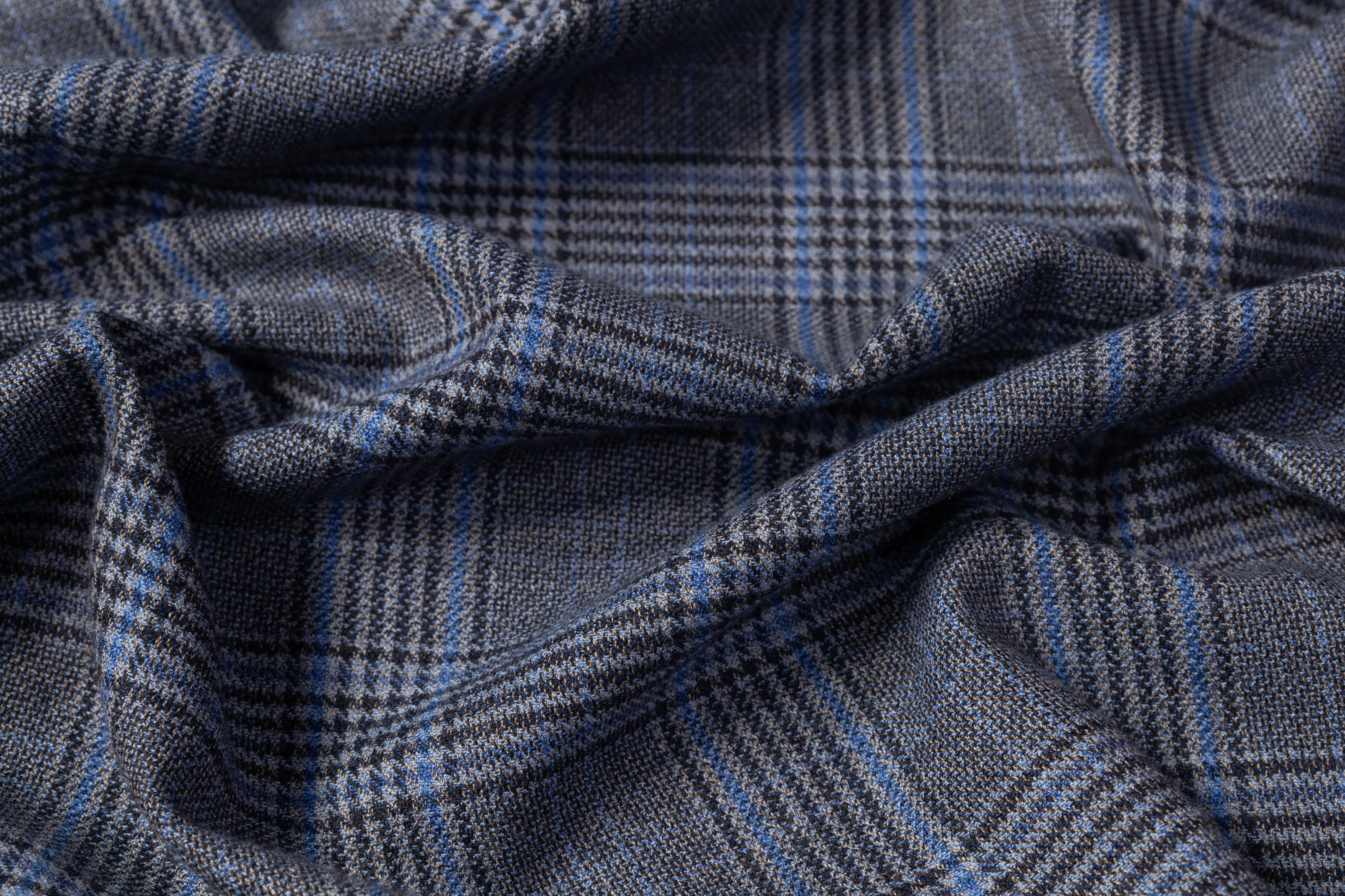 Checked Italian Wool Suiting - Blue / Gray