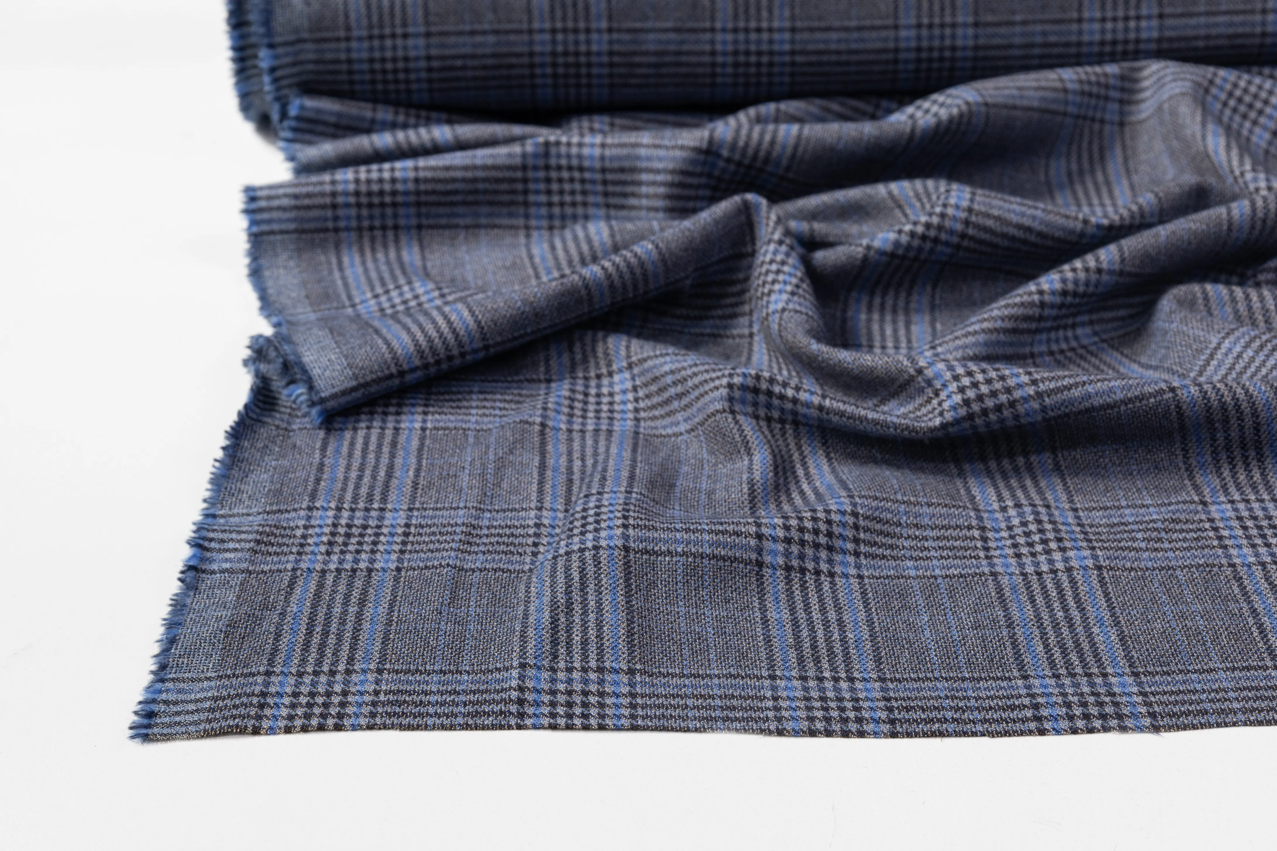 Checked Italian Wool Suiting - Blue / Gray
