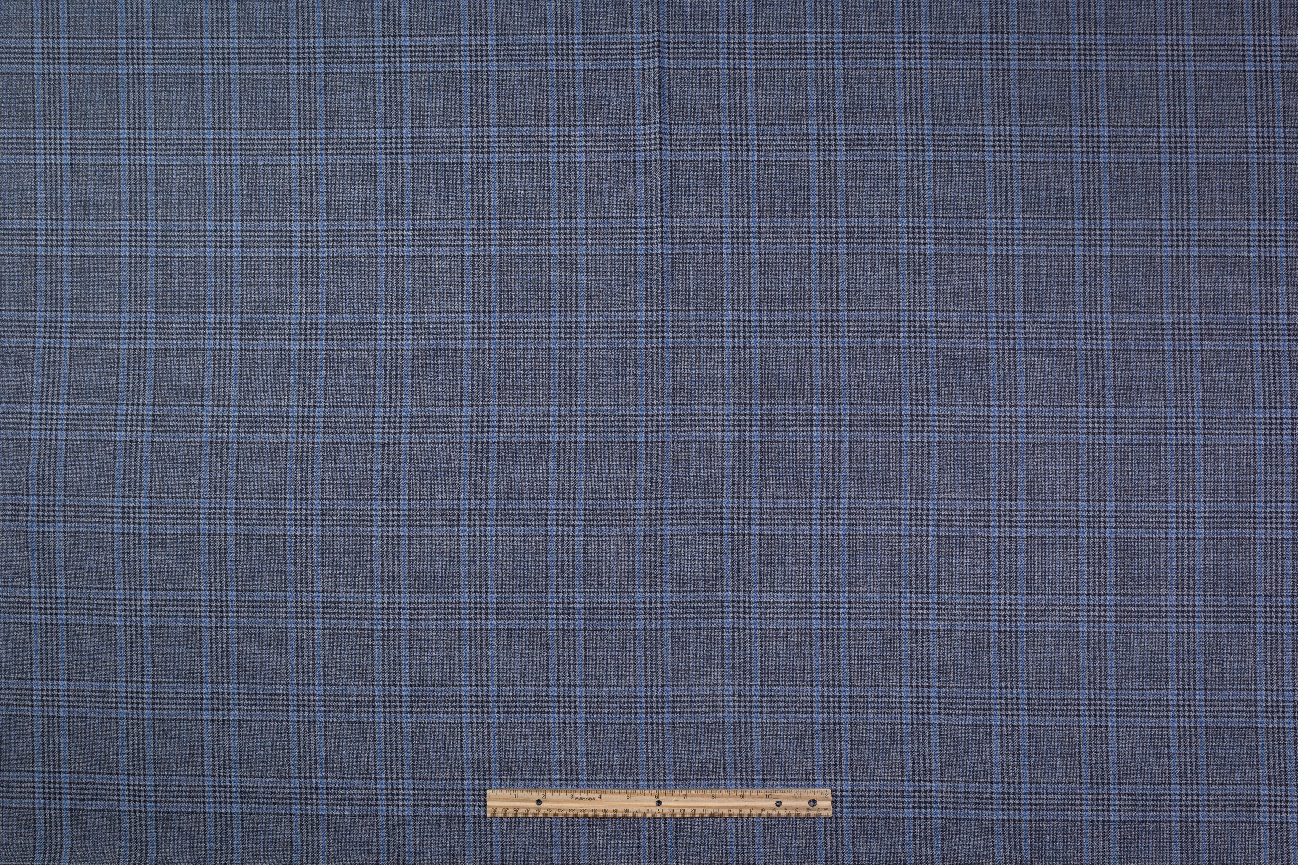 Checked Italian Wool Suiting - Blue / Gray
