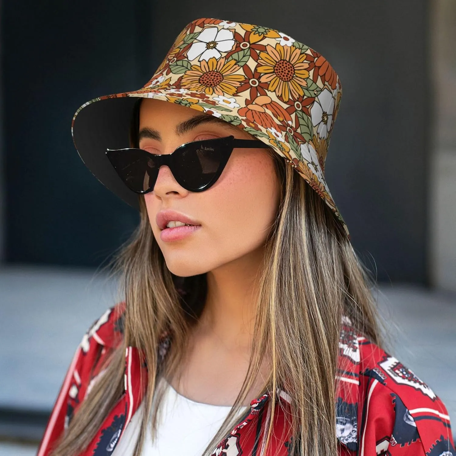 Chic Wildflowers Bucket Hat Summer Packable Fisherman Cap Beach Travel Sun Hat for Unisex Men Women