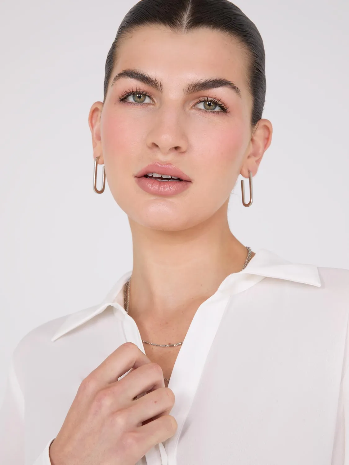 Chiffon Button-Front Blouse With Satin Details