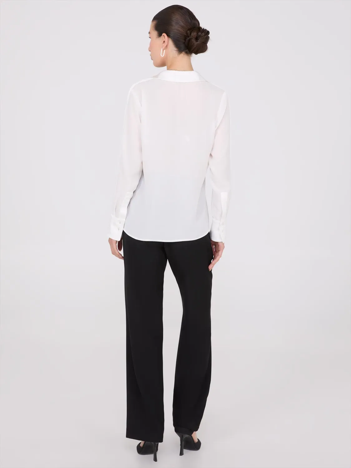 Chiffon Button-Front Blouse With Satin Details