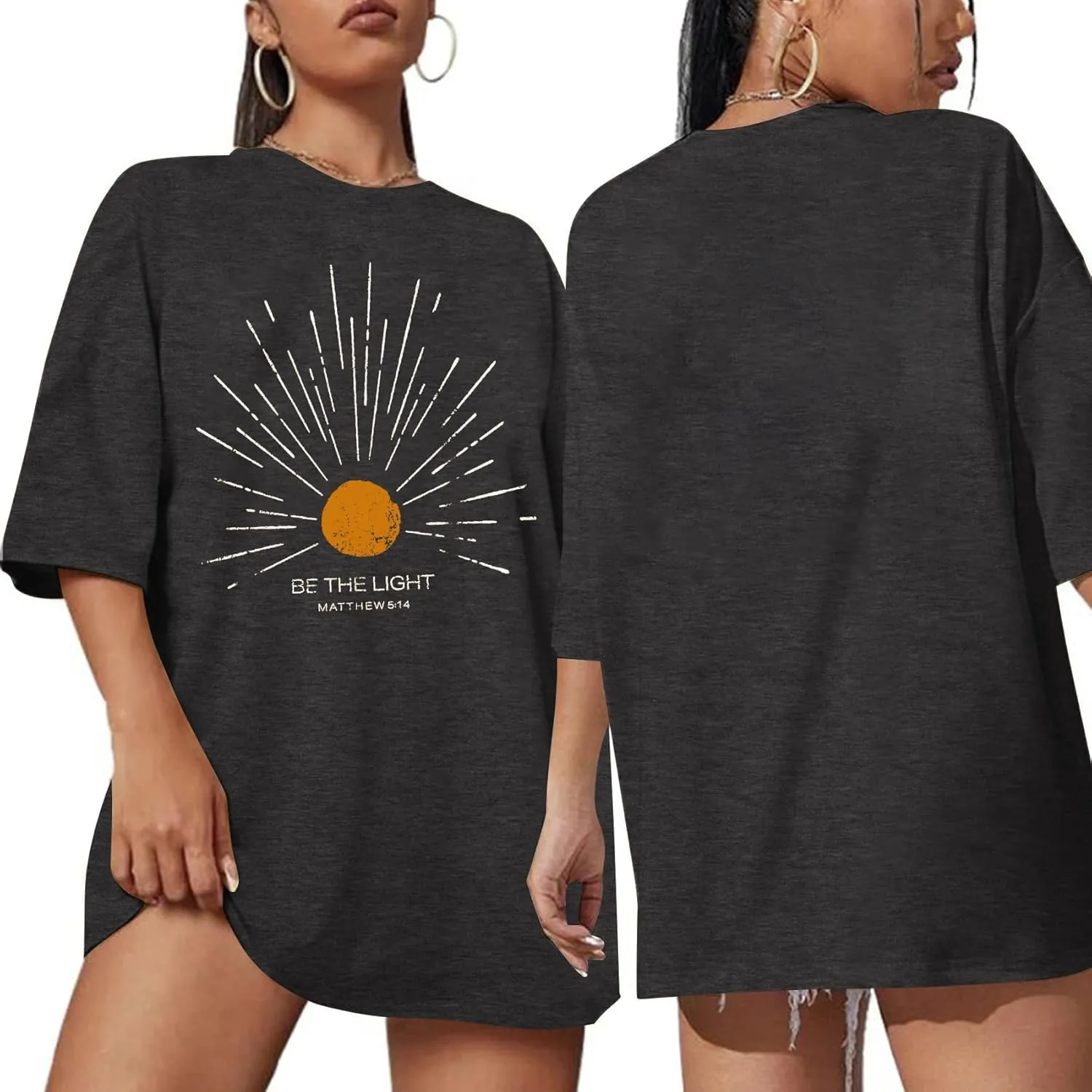 Christian Oversized Shirts Woman Be The Light Jesus Faith Bible Verse Tshirt Casual Christians Inspirational Tee Top