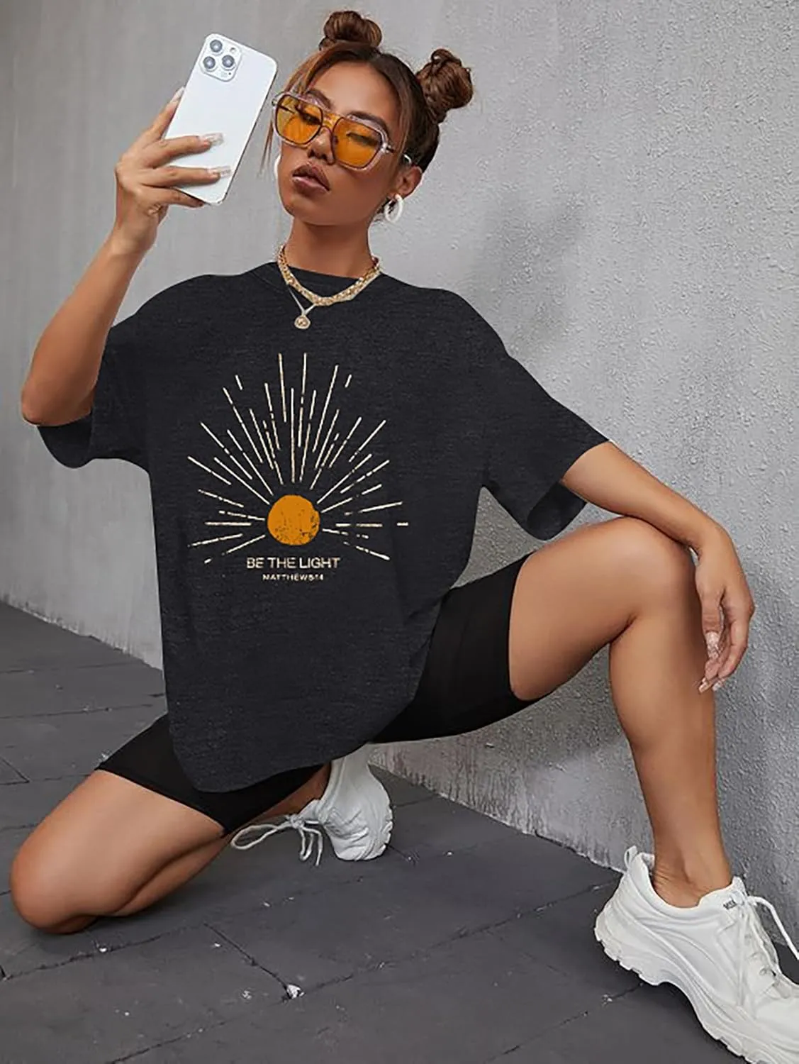 Christian Oversized Shirts Woman Be The Light Jesus Faith Bible Verse Tshirt Casual Christians Inspirational Tee Top