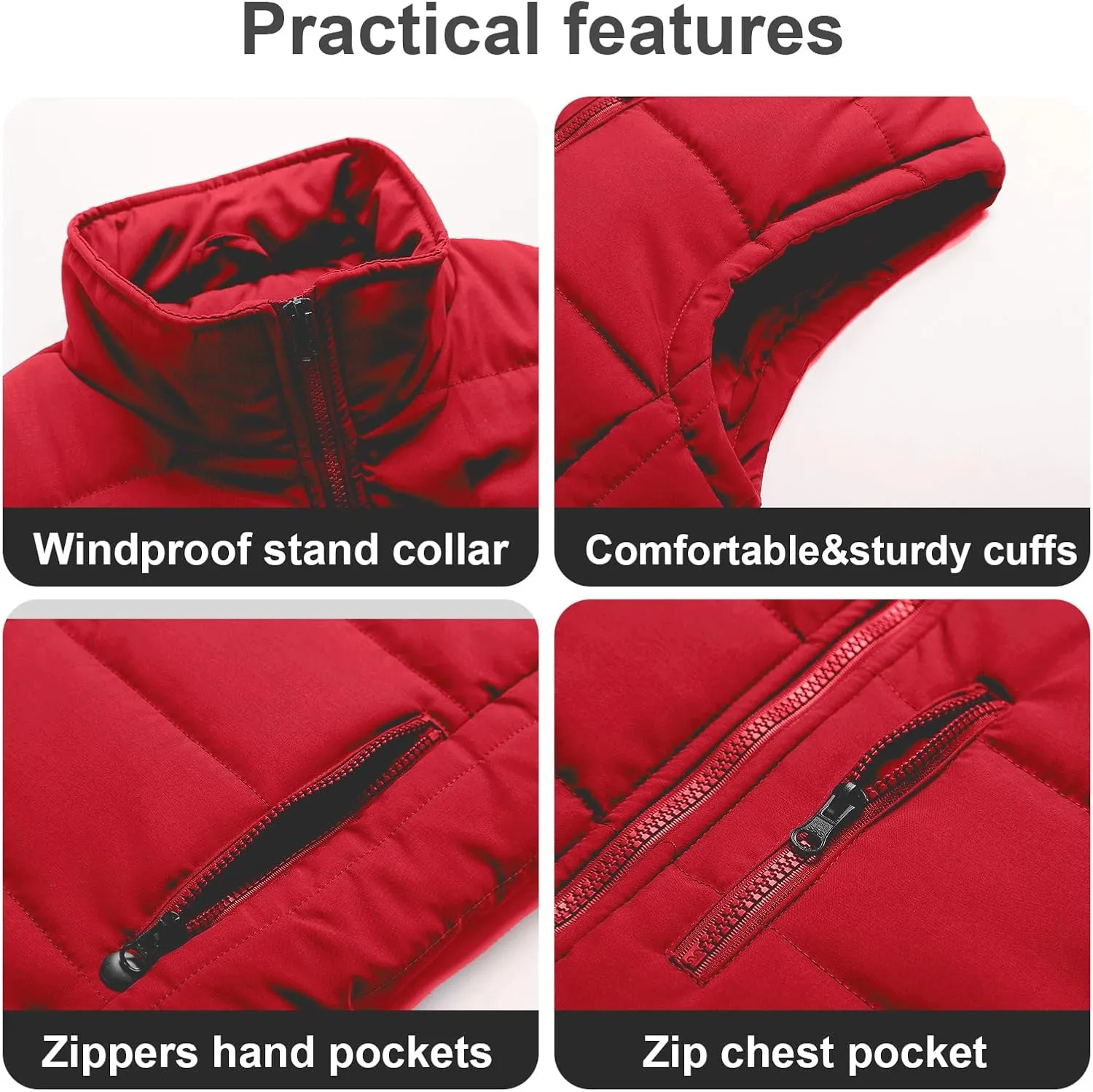 Chrisuno Women's Puffer Vest Casual Stand Collar Quilted Waistcoat Outdoor Padded Ski Vest
