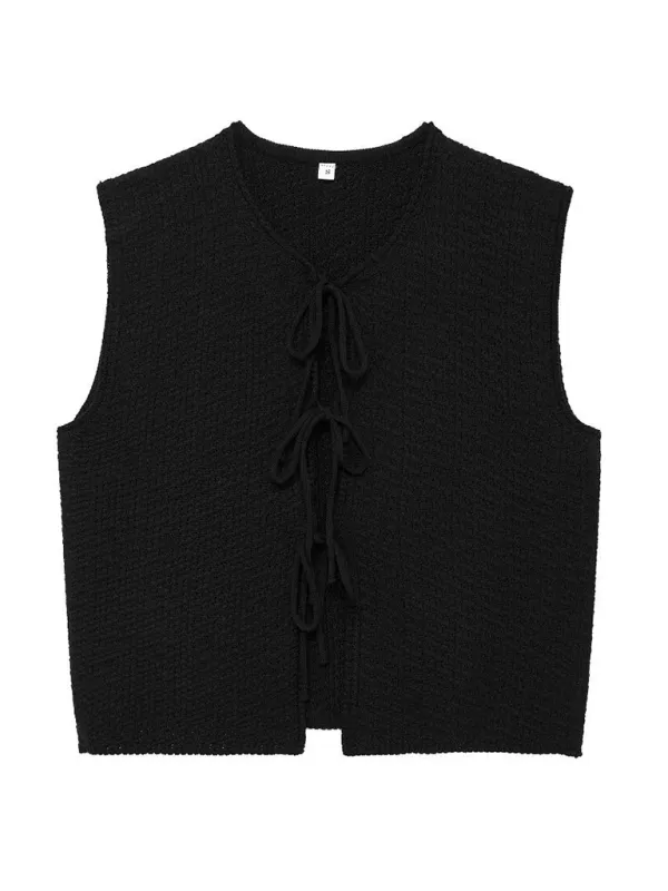 Clara Ladies Casual New Style V-Neck Bowknot Small V-Neck Sleeveless Knitted Vest
