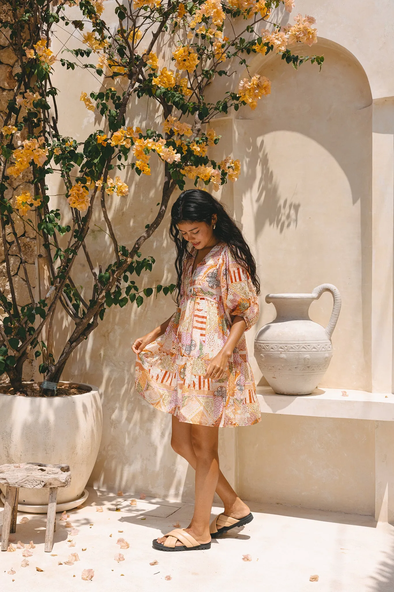 Cornelia Orange Boho Patchwork Mini Dress