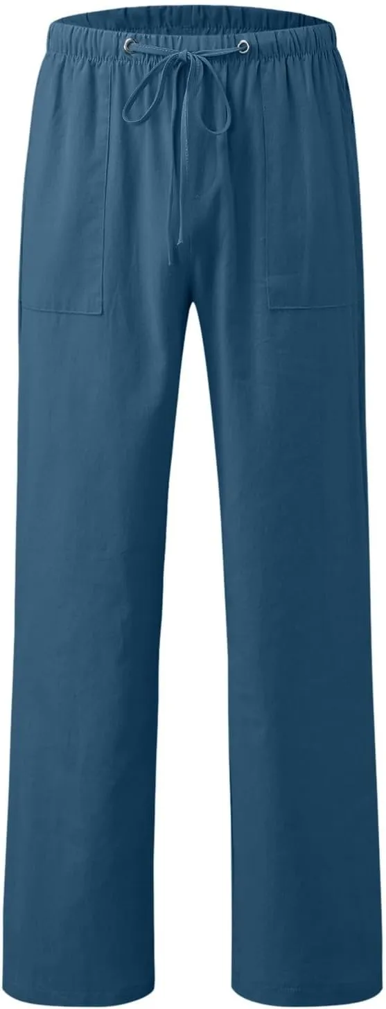 Cotton Workout Pants for Men Breathable Comfy Trousers Summer Loose Fit Baggy Long Pant Hiking Gym Joggers Pants
