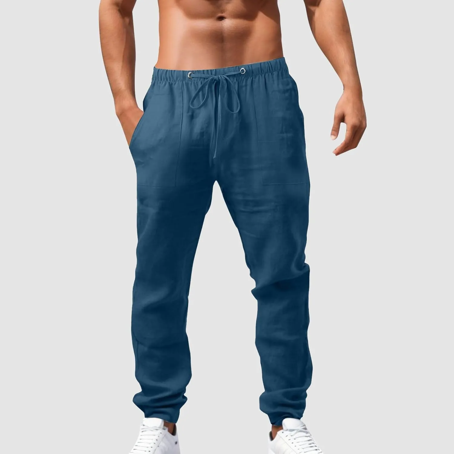 Cotton Workout Pants for Men Breathable Comfy Trousers Summer Loose Fit Baggy Long Pant Hiking Gym Joggers Pants