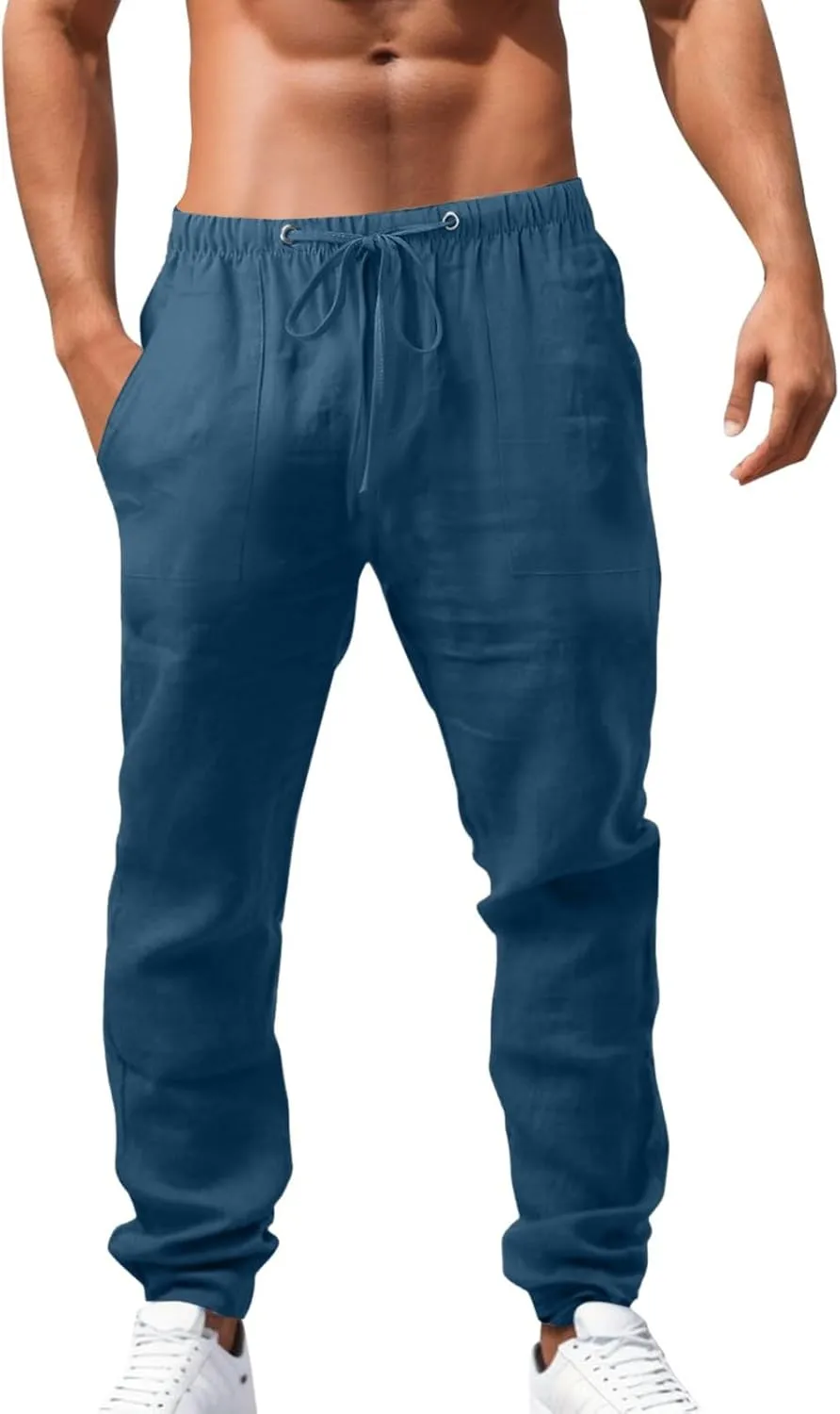 Cotton Workout Pants for Men Breathable Comfy Trousers Summer Loose Fit Baggy Long Pant Hiking Gym Joggers Pants