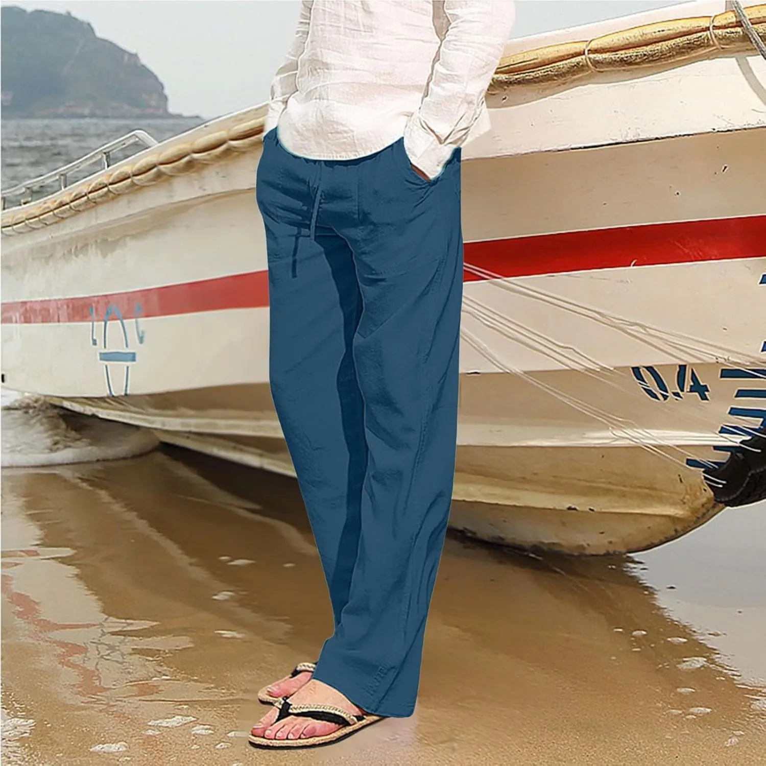 Cotton Workout Pants for Men Breathable Comfy Trousers Summer Loose Fit Baggy Long Pant Hiking Gym Joggers Pants
