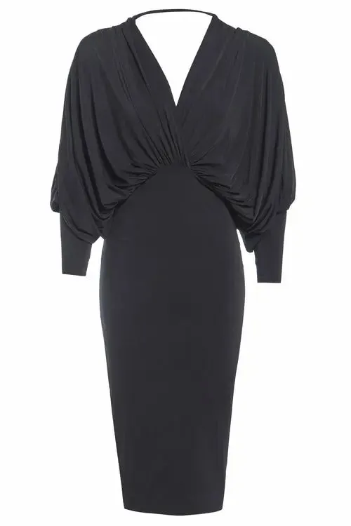 Crimson Chic Batwing Bodycon Dress