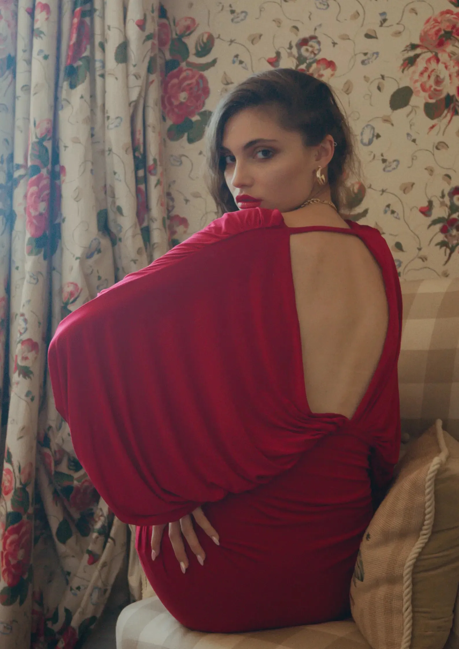 Crimson Chic Batwing Bodycon Dress