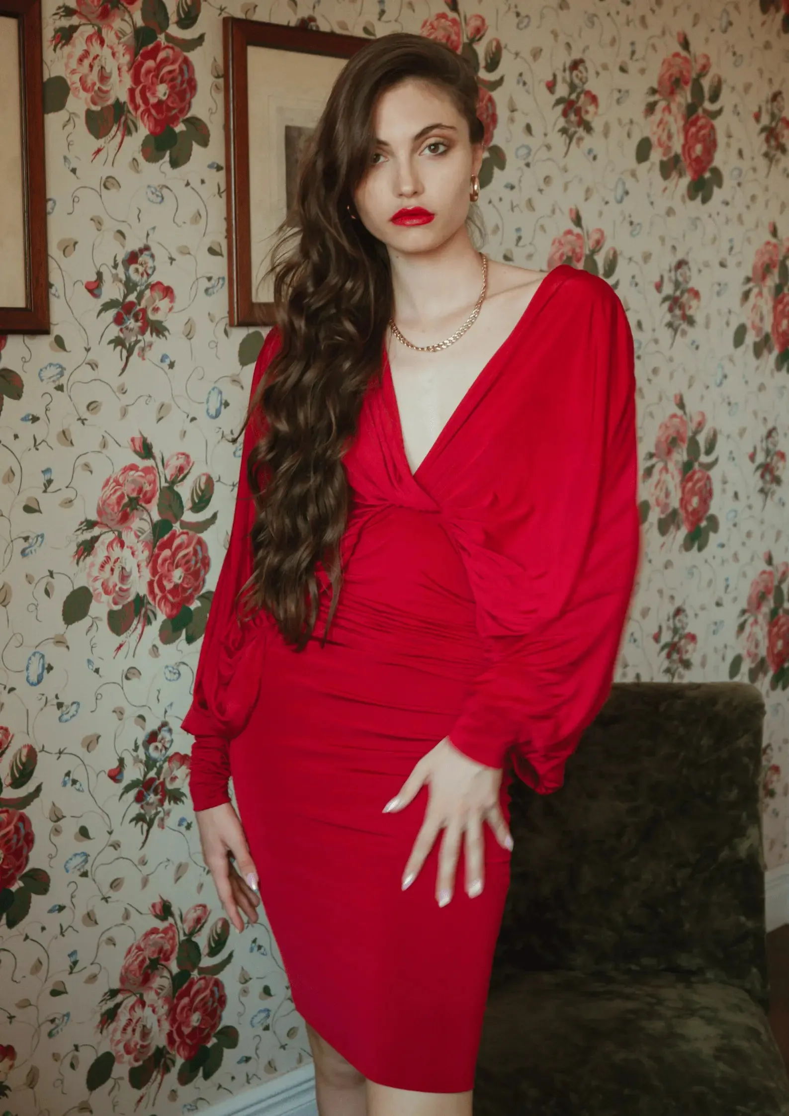 Crimson Chic Batwing Bodycon Dress