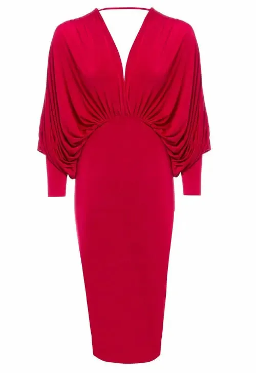 Crimson Chic Batwing Bodycon Dress