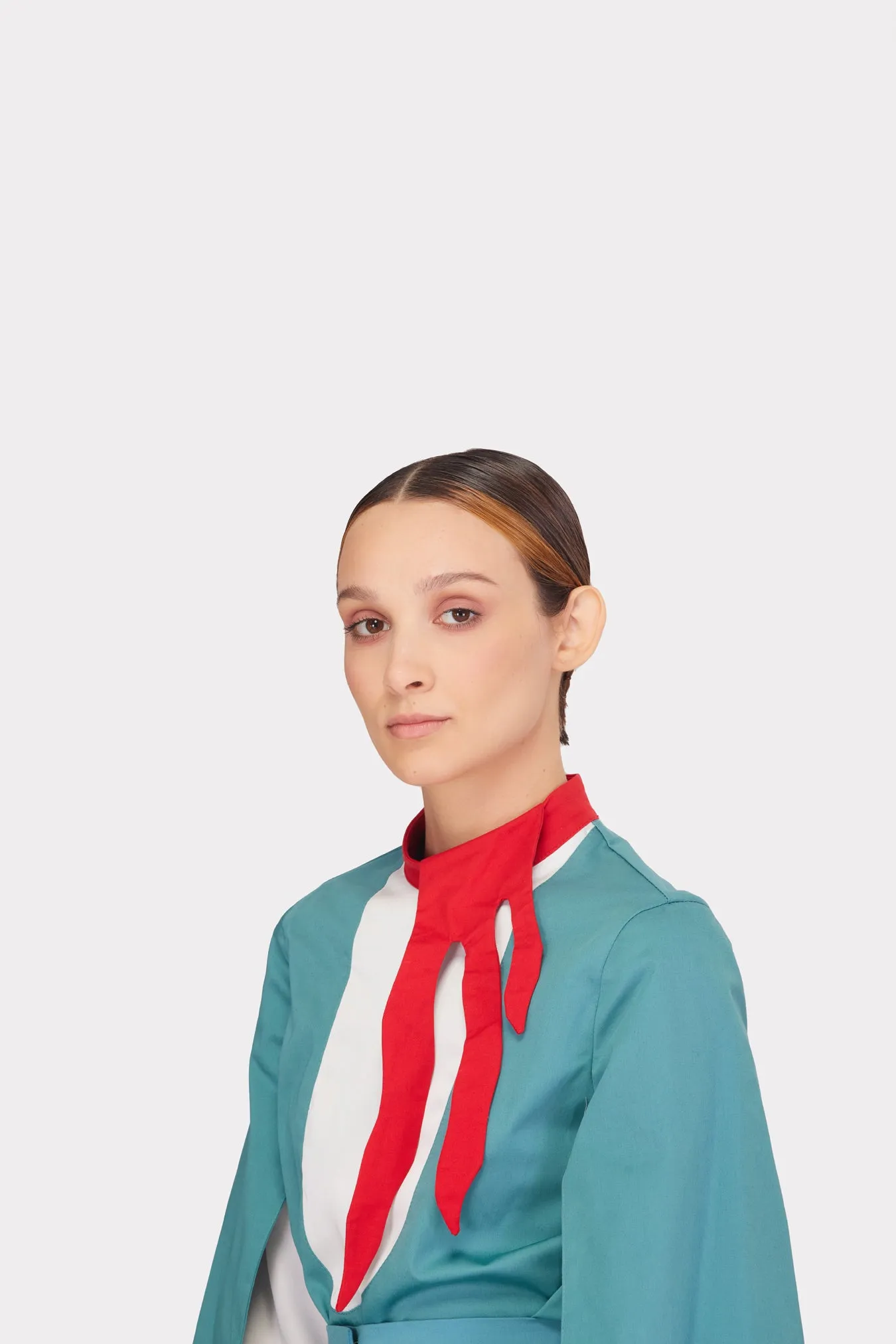Designer Blouse With Contrast Sleeves Turquoise