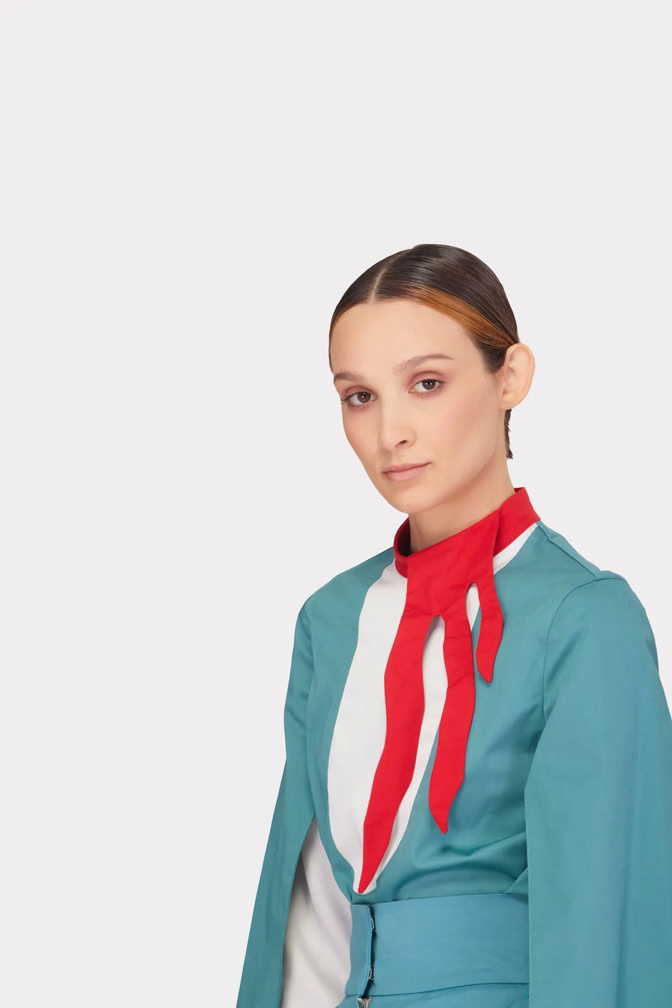 Designer Blouse With Contrast Sleeves Turquoise