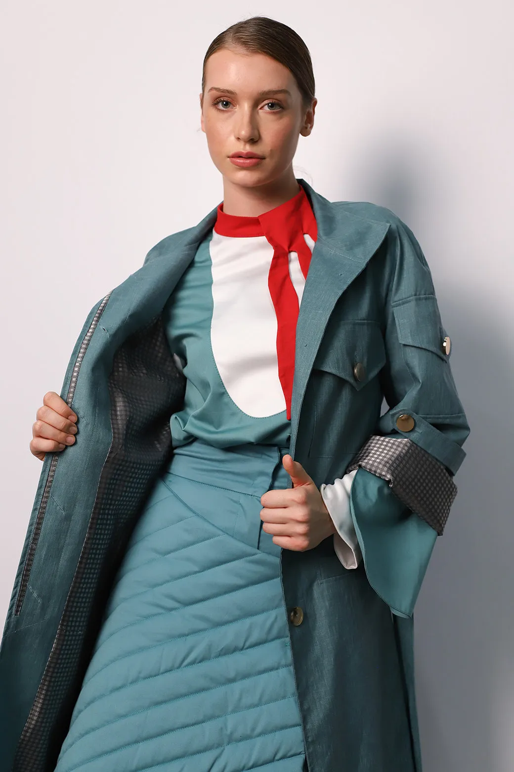 Designer Blouse With Contrast Sleeves Turquoise