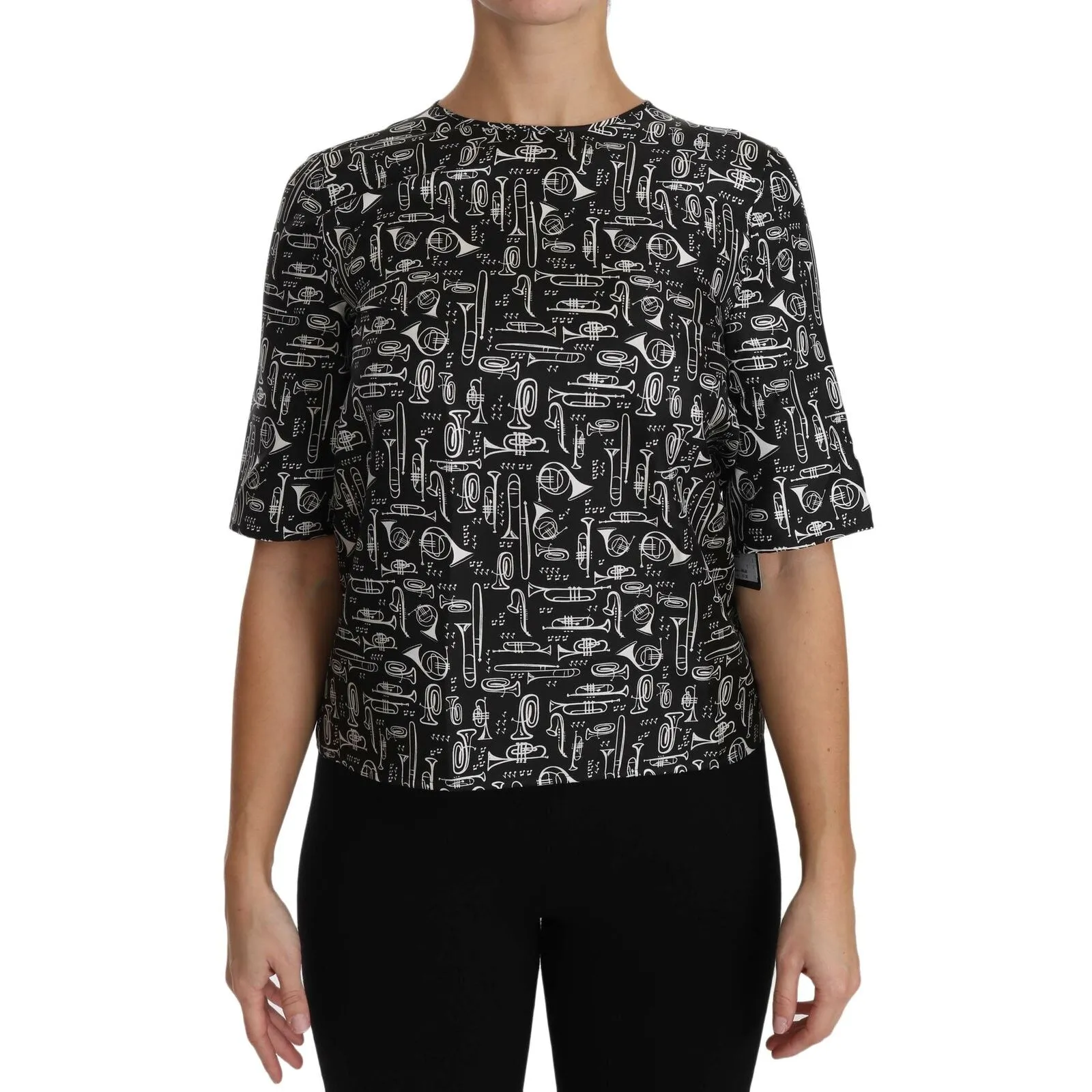 Dolce & Gabbana Exquisite Trumpet Print Silk Blouse