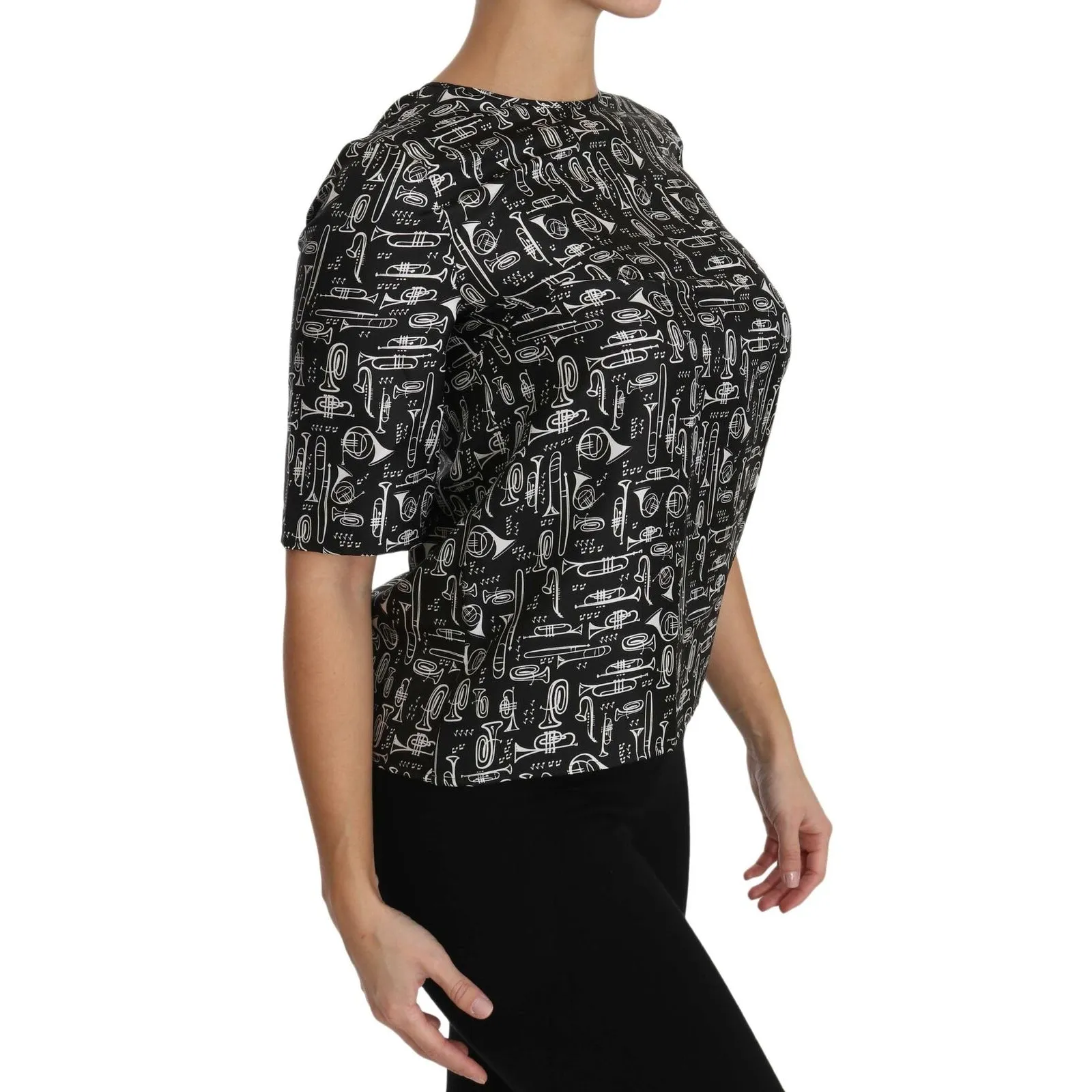 Dolce & Gabbana Exquisite Trumpet Print Silk Blouse