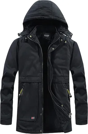 DuDubaby Men's Winter Hooded Windproof Solid Long Sleeve Soft Coat Shell Jacket