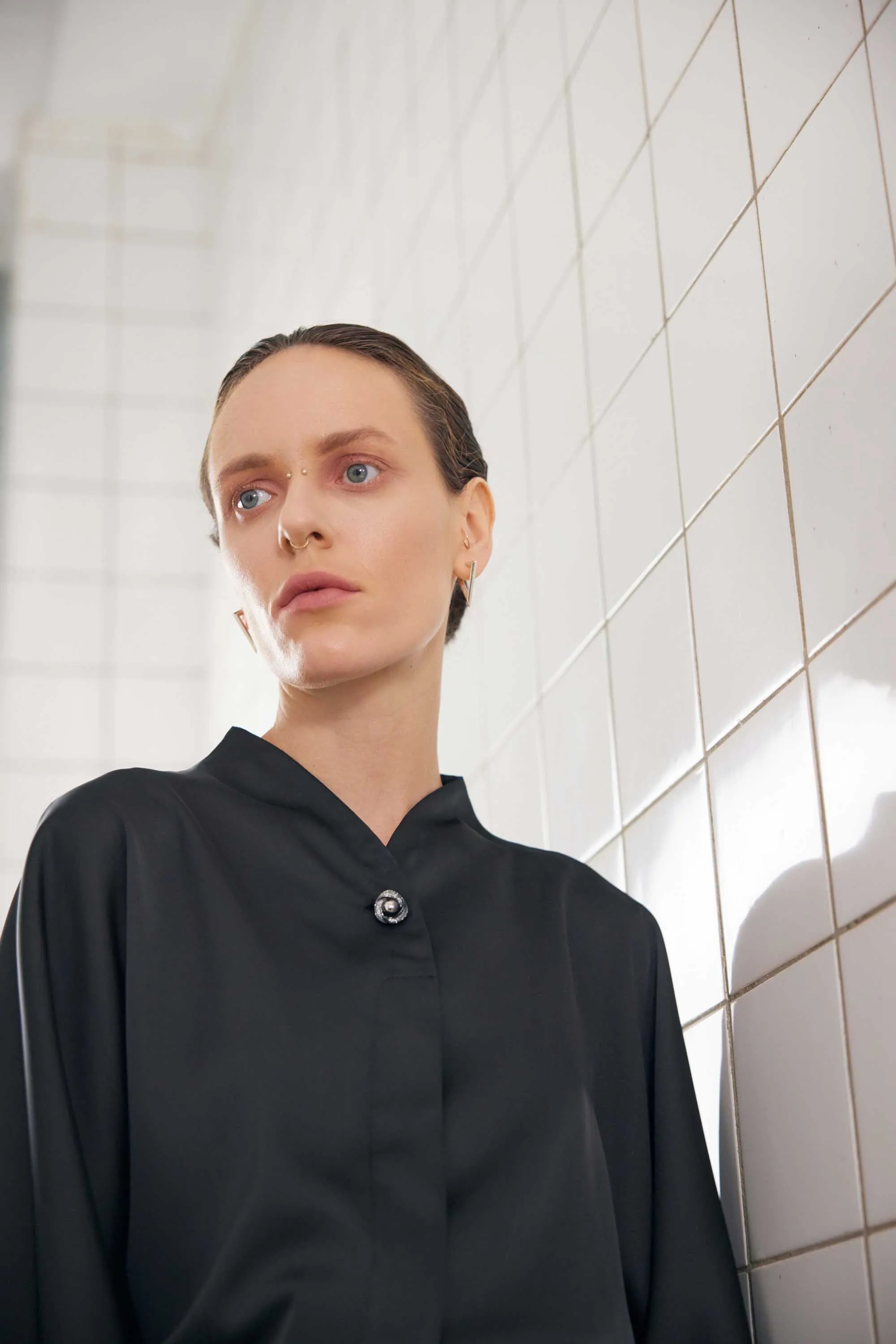 Fashion Minimalist Long Sleeve Shirt Satin Black