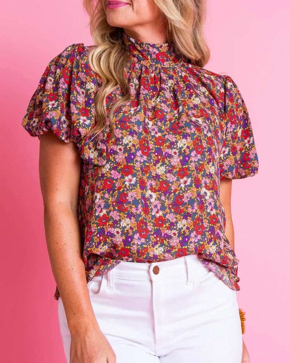 Floral Tied Mock Neck Blouse