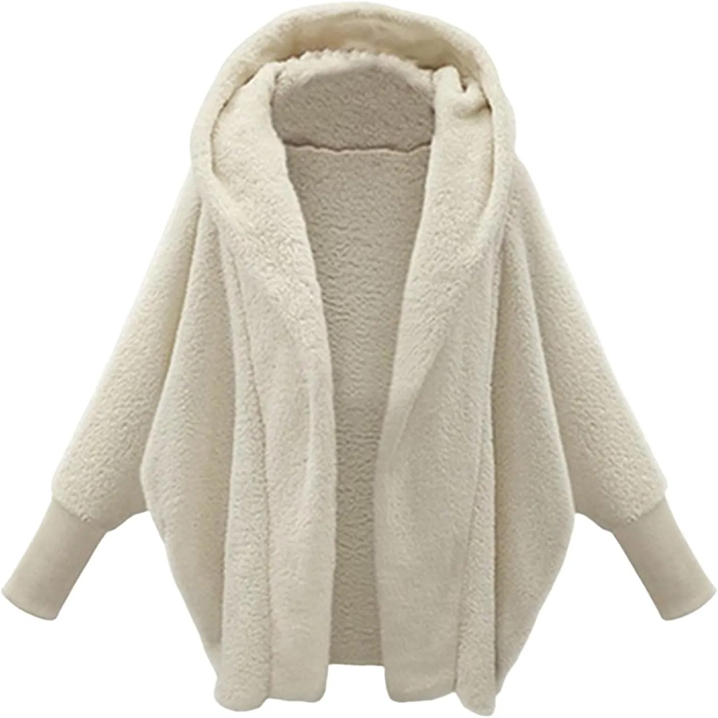 FMCHICO Women's 2023 Casual Long Sleeve Open Front Soft Fleece Sweater Cardigan Outerwear