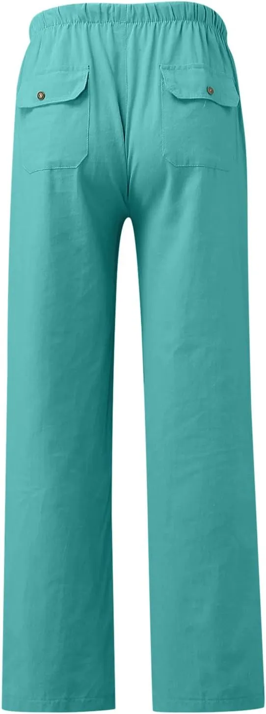 GIERIDUC Men's Sweatpants Open Bottom Baggy Cotton Linen Sweat Pants for Men Lightweight Breathable Lounge Pants with Pockets