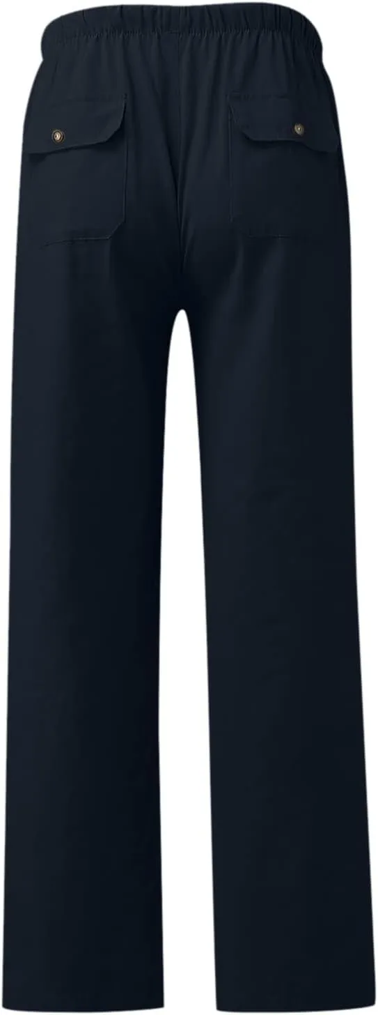 GIERIDUC Men's Sweatpants Open Bottom Baggy Cotton Linen Sweat Pants for Men Lightweight Breathable Lounge Pants with Pockets