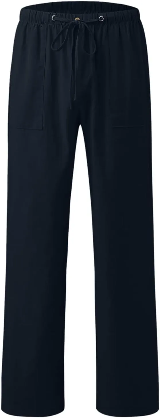 GIERIDUC Men's Sweatpants Open Bottom Baggy Cotton Linen Sweat Pants for Men Lightweight Breathable Lounge Pants with Pockets