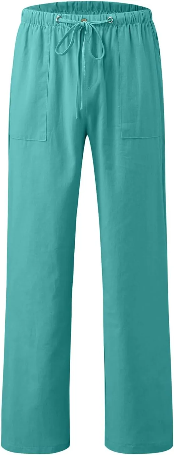 GIERIDUC Men's Sweatpants Open Bottom Baggy Cotton Linen Sweat Pants for Men Lightweight Breathable Lounge Pants with Pockets