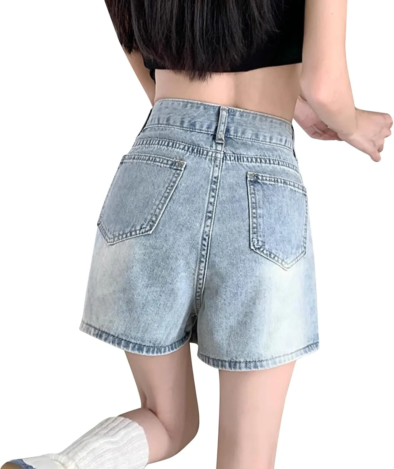 HGps8w Women's 2025 Summer Button Front Skorts Casual High Waisted Denim Skirt Chic Teen Girls Streetwear Jean Shorts