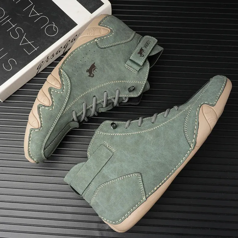 High-Top Luxury Leather Sneakers - Comfortable Casual Shoes for Men