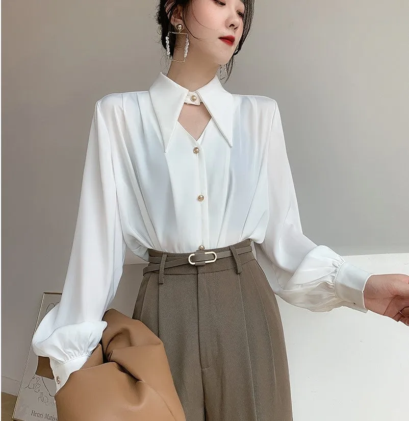 Isabelle – Women's Satin Long-Sleeved Office Blouse