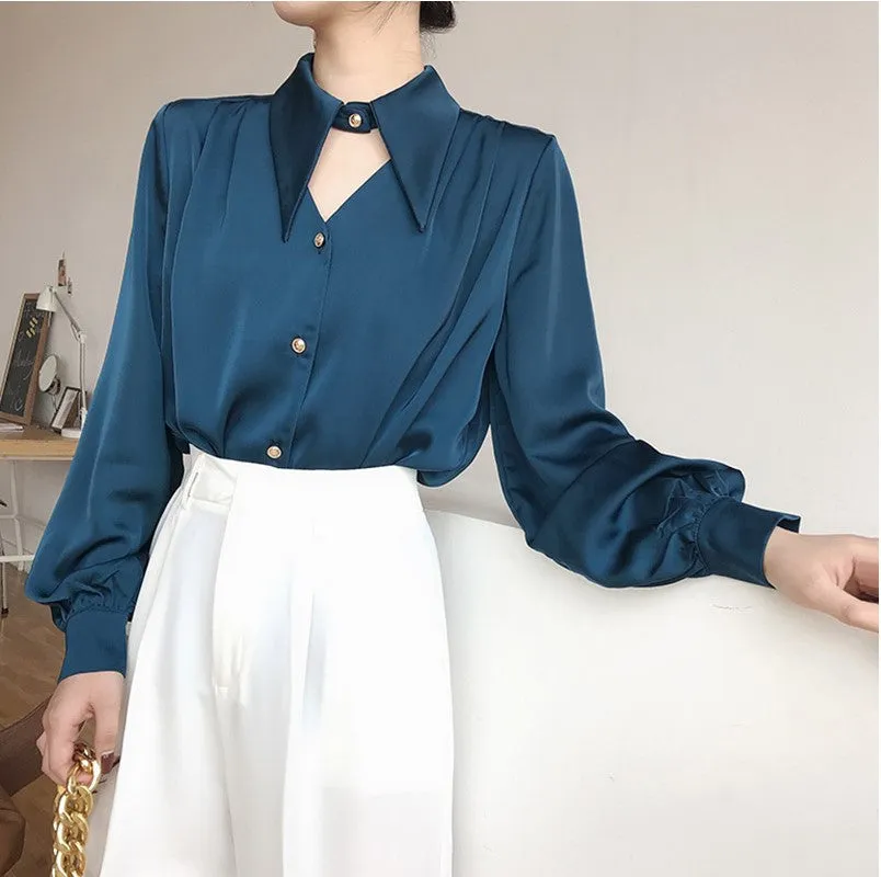 Isabelle – Women's Satin Long-Sleeved Office Blouse
